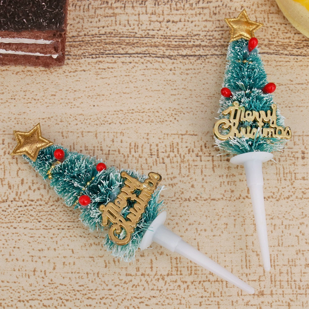 5PCS Christmas Cake Toppers Christmas Tree Shape Birthday Party Cake Picks Cake Decoration (Green with Snow)