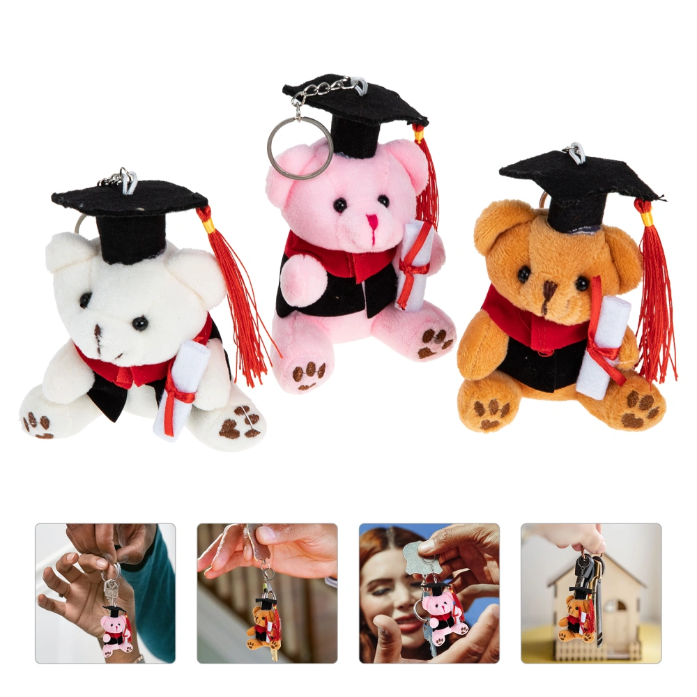 3pcs Plush Doctor Bear Keychain Stuffed Animal Pendant Dinosaur Plush Doll Key Ring