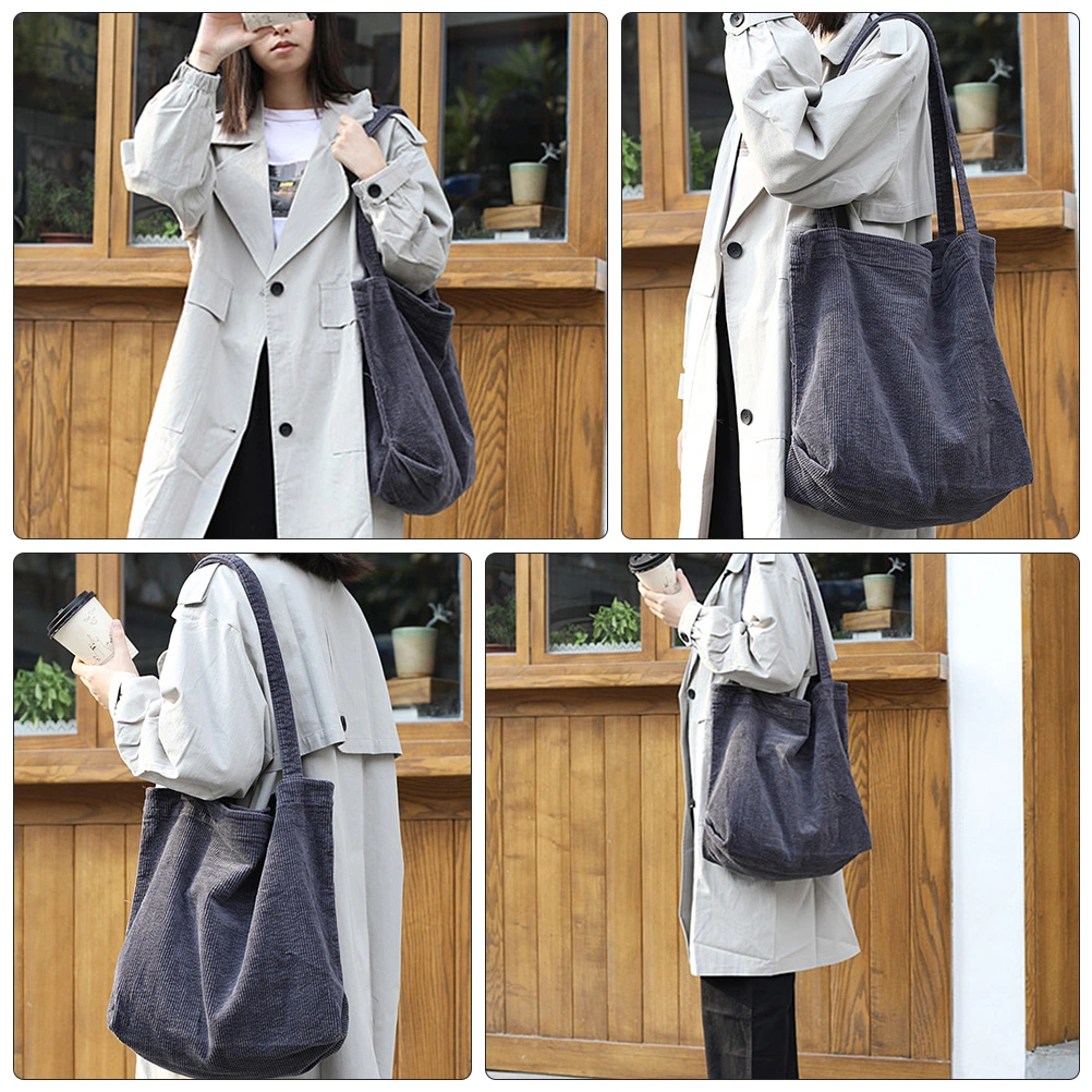 Fashion Large Capacity Corduroy Shoulder Bag Retro Design Portable Handbag