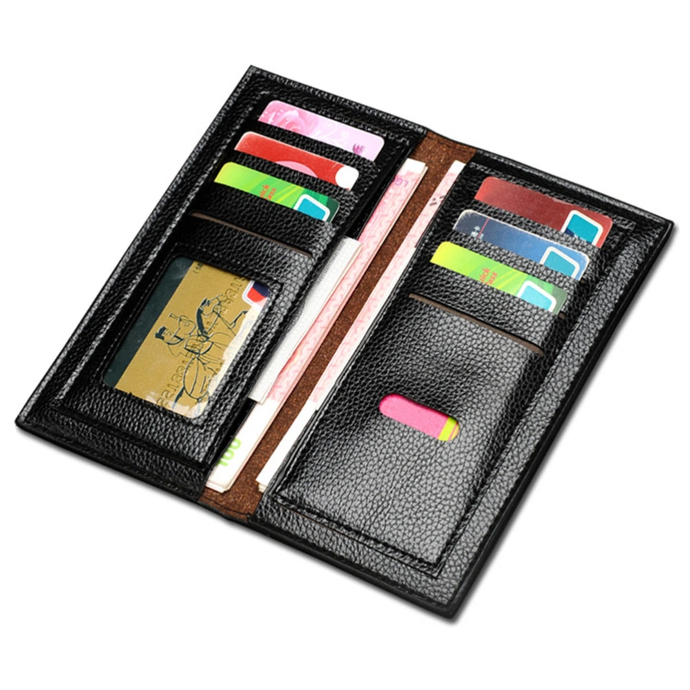 Men's PU Leather Breast Pocket Holder Purse Suit Long Wallet Checkbook (Black)