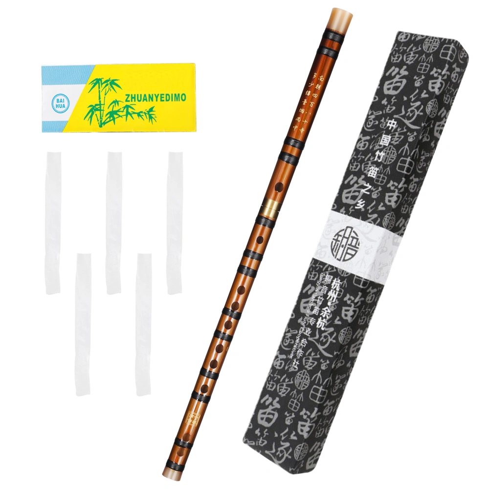 Bamboo Flute G‑Key Flute Traditional Orchestral Instrument with Flute Membranes and Storage Box