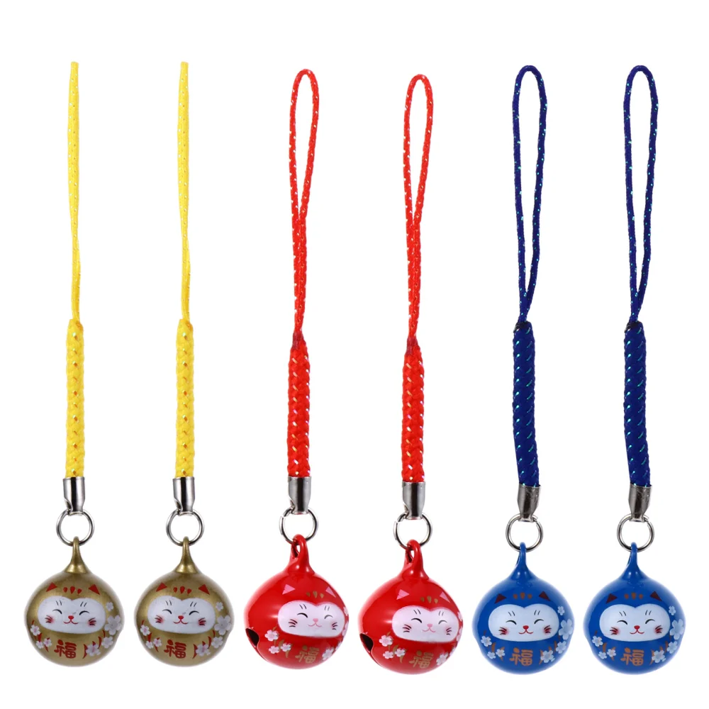 1 Set 6 Pcs Fortune Cat Copper Bell Cellphone Pendants Bag Hanging Decors