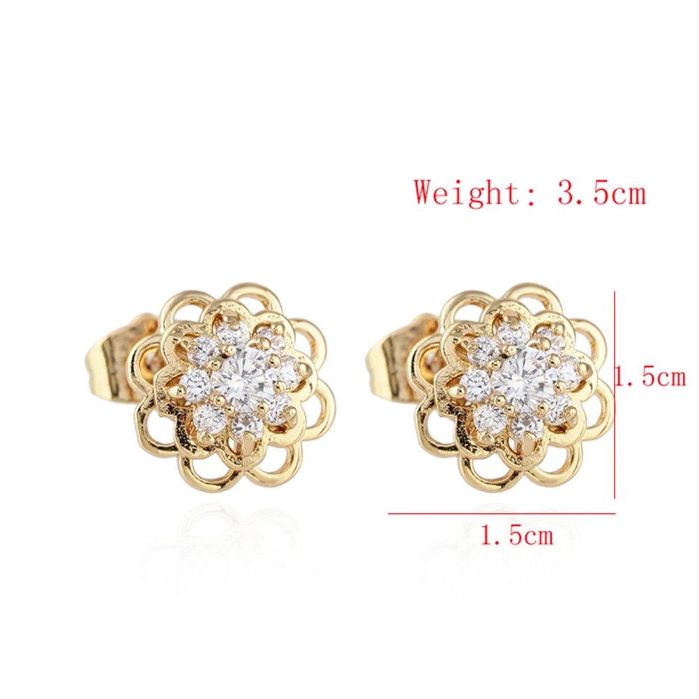 Pair of Women's Girls Flower Shaped Zircon Eardrop Earrings Ear Studs (White)