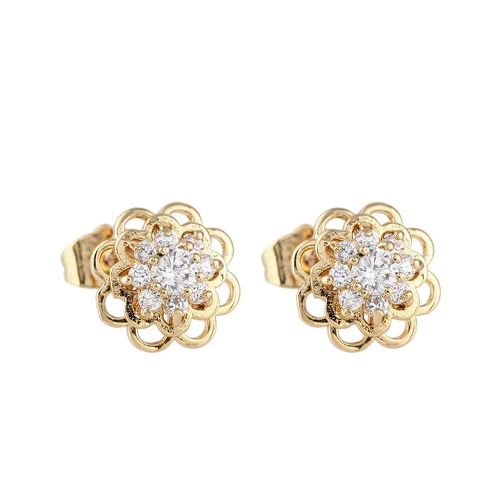 Pair of Women's Girls Flower Shaped Zircon Eardrop Earrings Ear Studs (White)