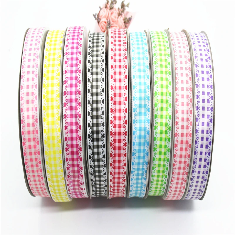 Plaid Two-color Printing Thread Belt Fabric Bow Handmade Hair Accessories DIY Ribbon