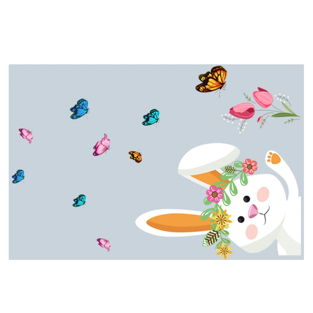 1 Sheet Easter Wall Cling Easter Bunny Decal Easter Rabbit Butterflies Sticker