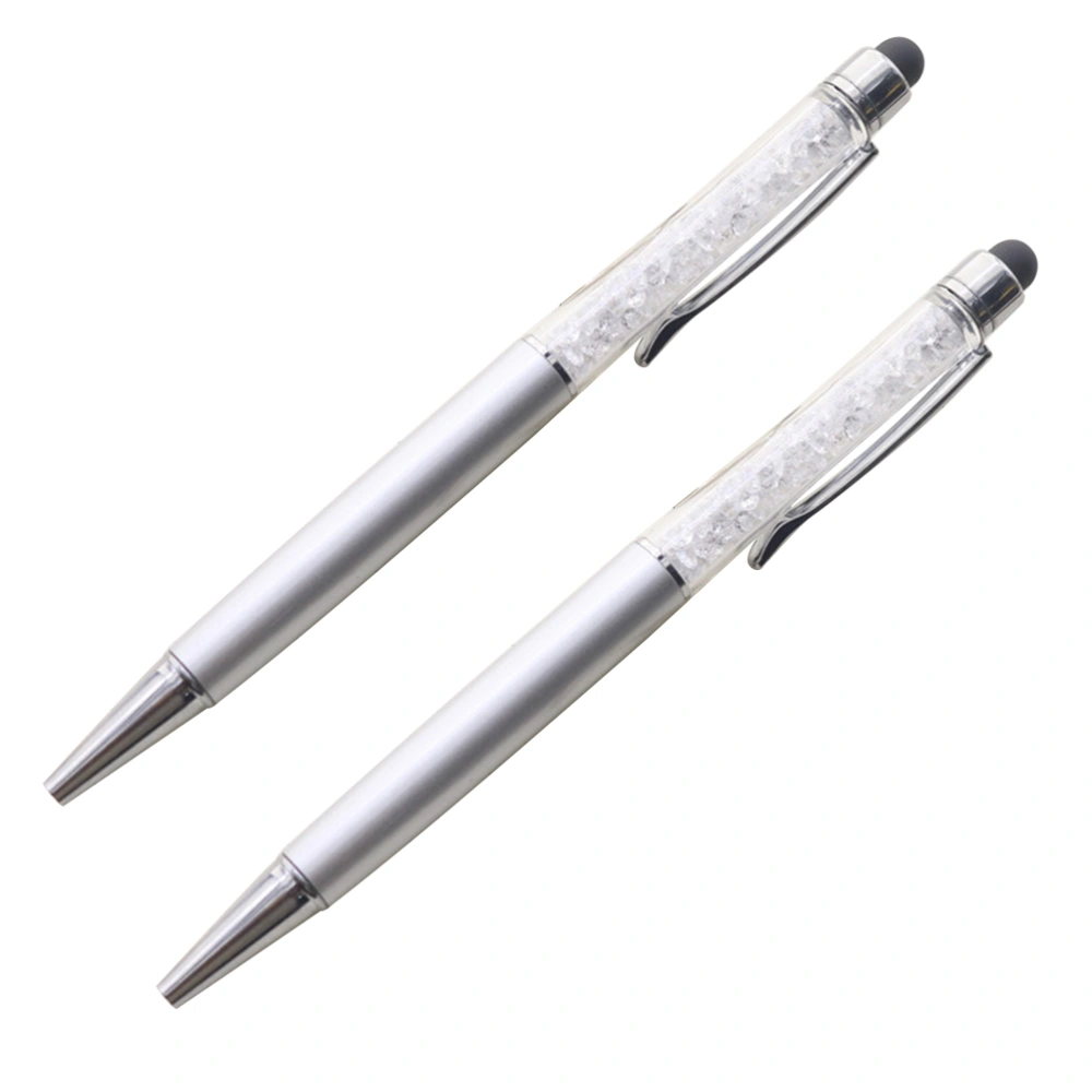 2pcs Stylus Pens 2-in-1 Multi Function Stylish Bling Slim Crystal Diamond Stylus and Ink Ballpoint Pens for All Capacitive Touch Screen Device (Silver)