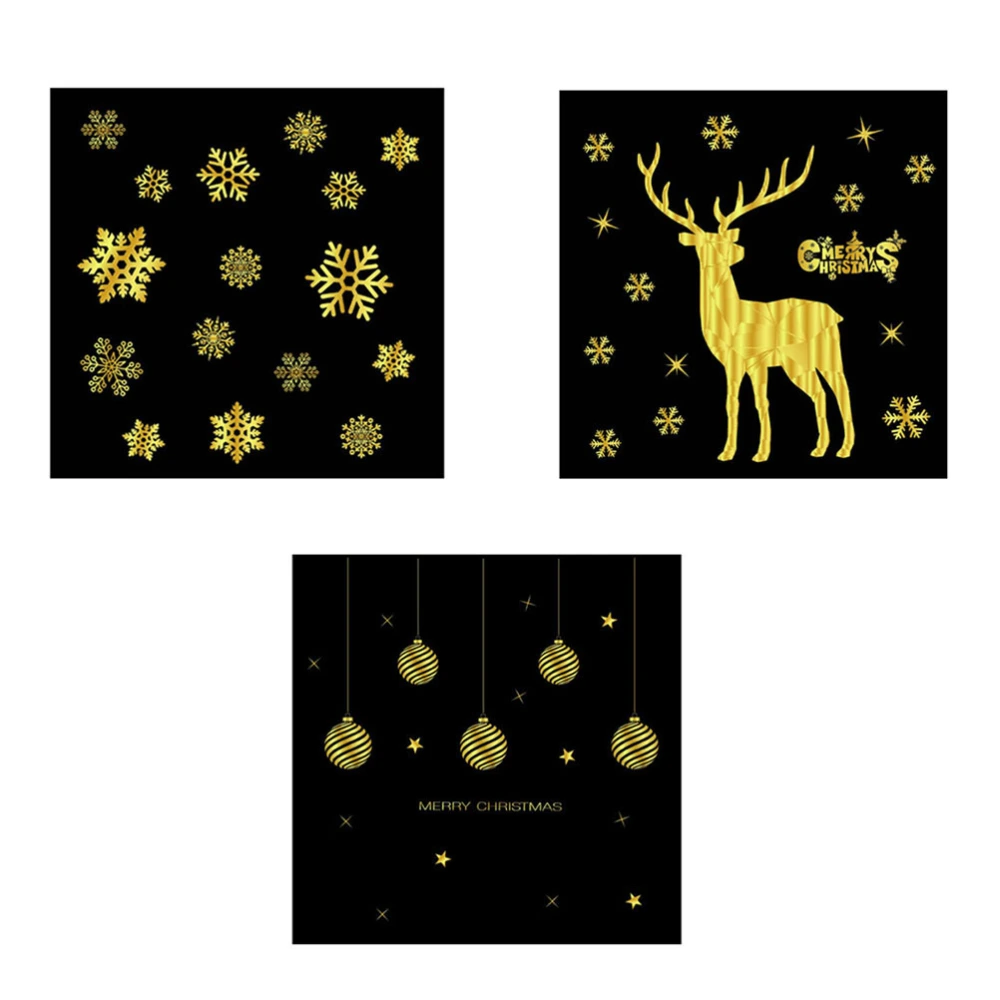 3pcs Christmas Window Decals Shop Window Wall Door Stickers Festive Living Room Bedroom Decorations (Snowflake/Hanging Balls/Elk)