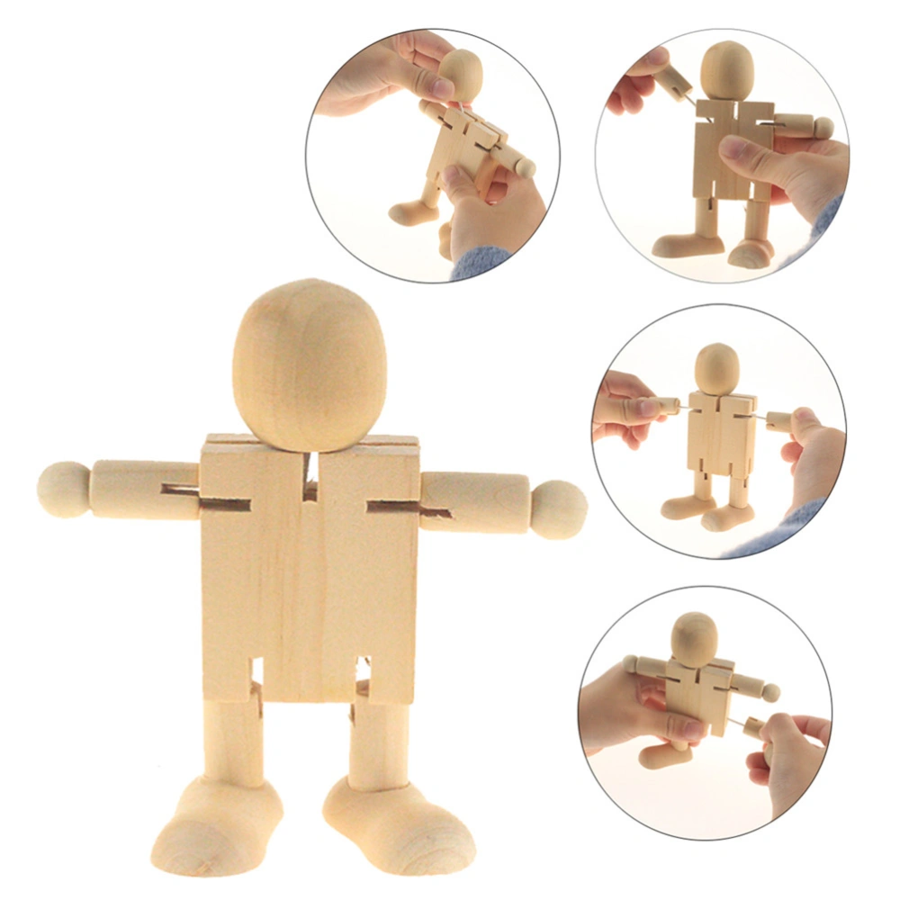 2pcs Wooden Robot Toy Graffiti Wooden Robot Cartoon DIY Wooden Robot Toy Movable Joints Wooden Robot for Kids (Beige)