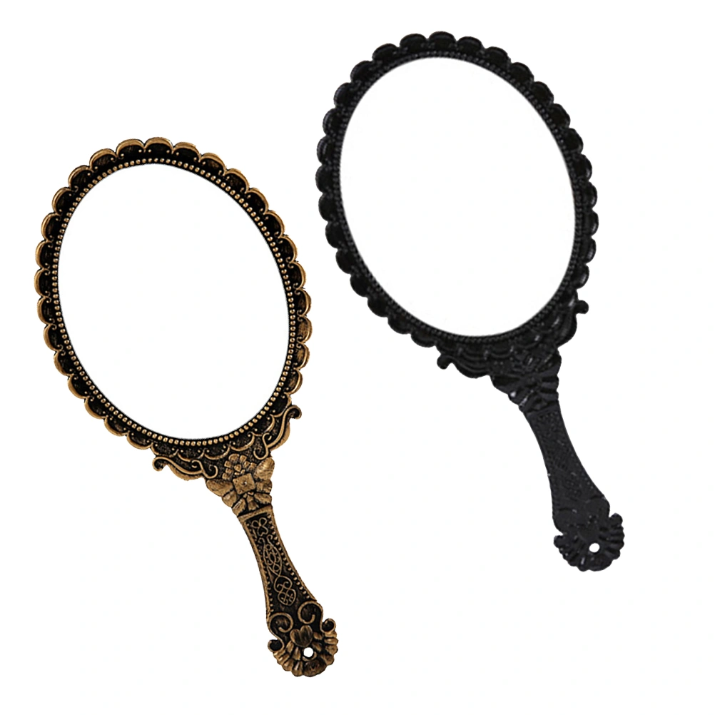 2Pcs Vintage Handhold Makeup Mirror Light Weight Travel Makeup Mirrors Oval Cosmetic Hand Held Mirror for Women Female (Black + Bronze)