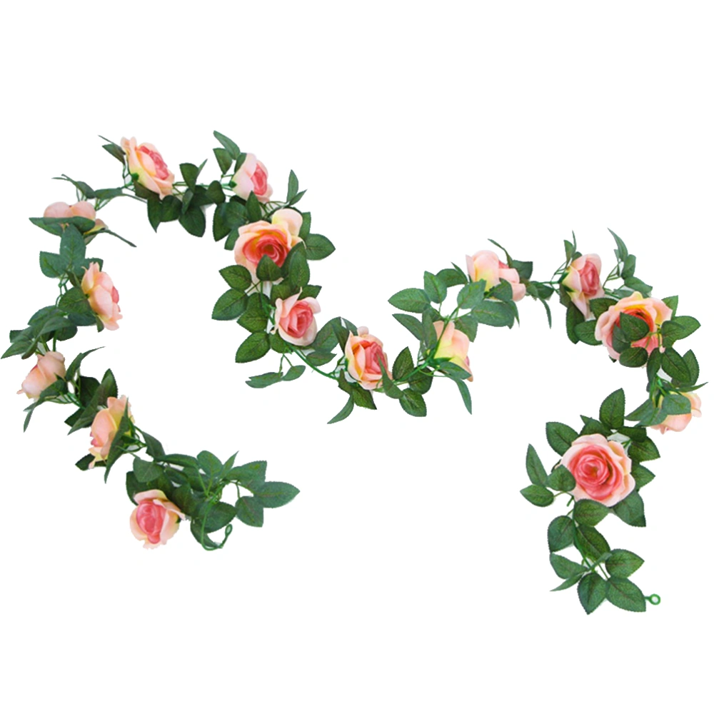 Fake Rose Vine Floral Garland Artificial Flowers for Hotel Wedding Home Party Garden Decor (Orange)