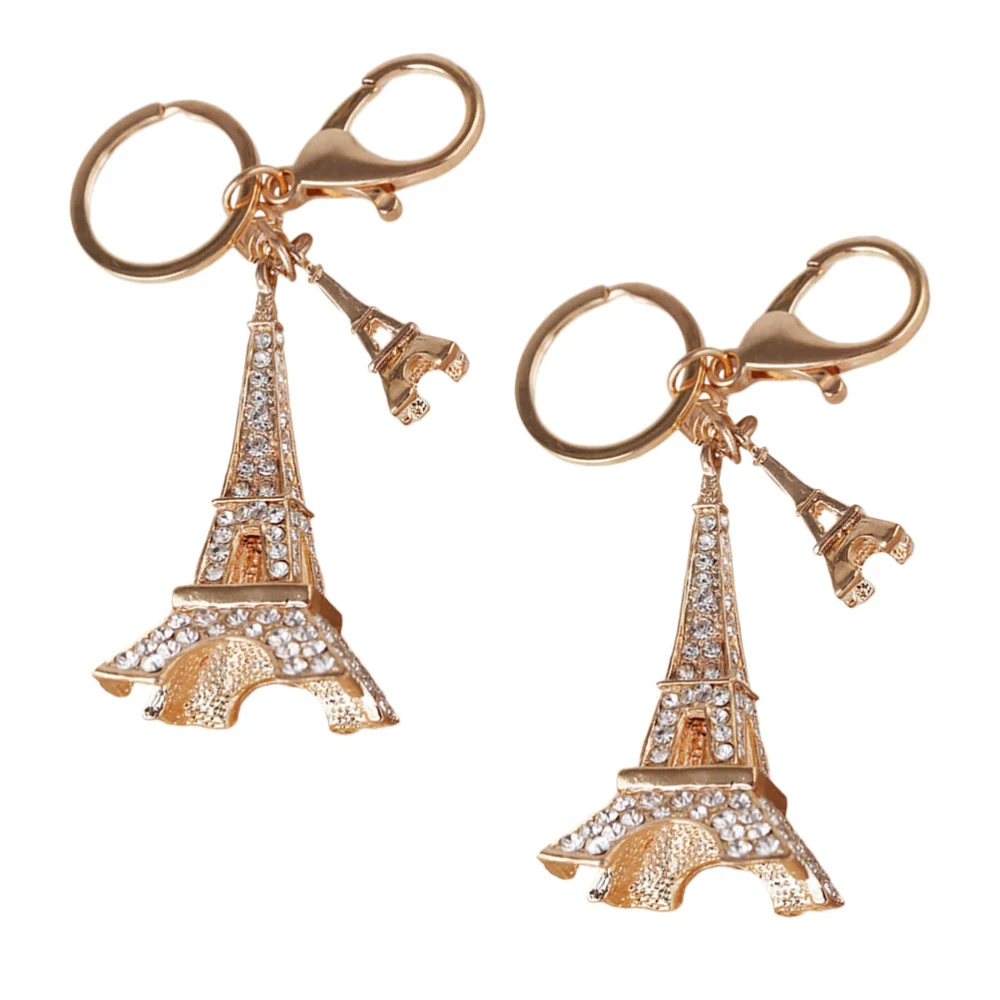 2pcs Fashion Car Key Rings Shiny Rhinestone Tower Pendant for Women Girls