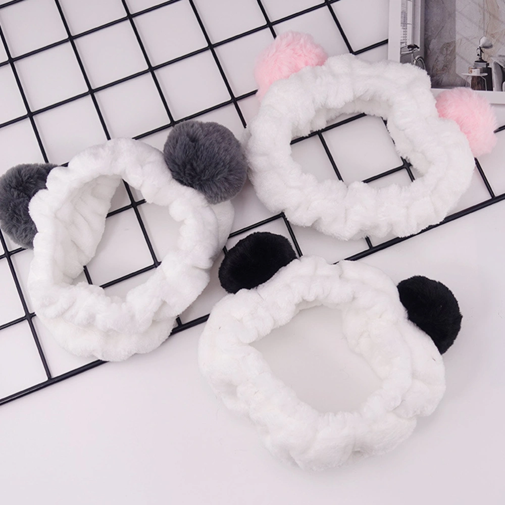 2pcs Animal Makeup Headband Fluffy Panda Style Head Wrap for Washing Face or Dressing(Black and Grey)