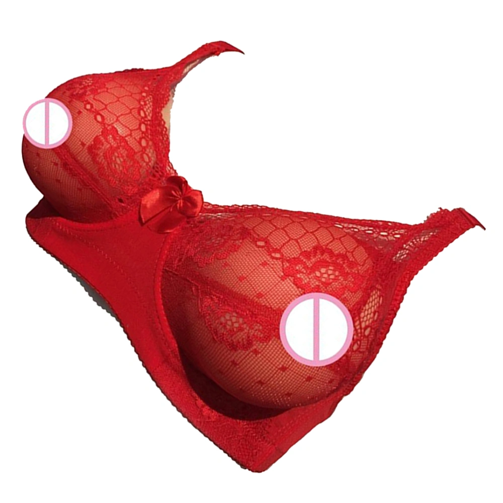 Fake Breast Bra Pocket Bra Silicone Breast Forms Crossdressers Cosplay Prop 95C(Red)