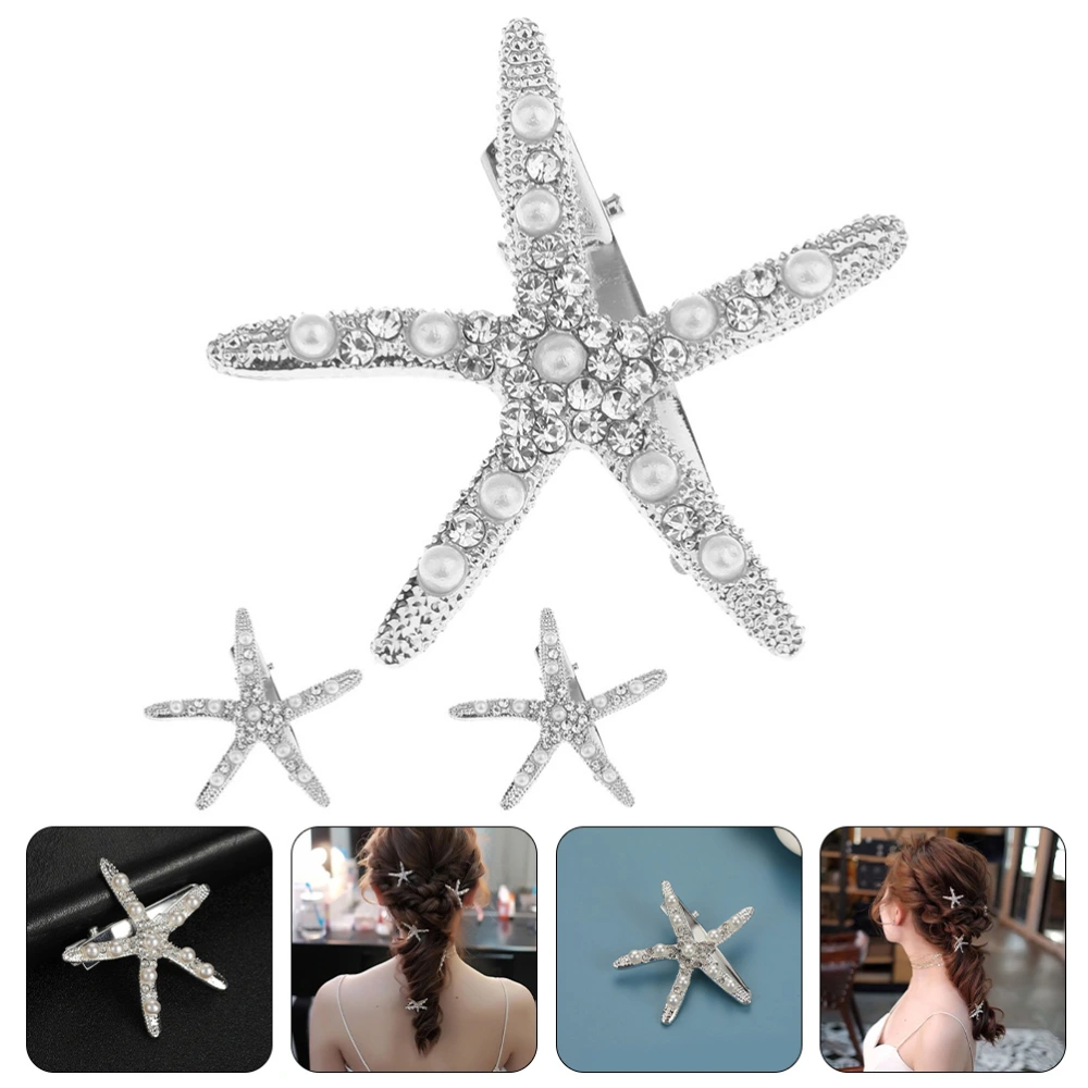 3pcs Star Hair Clips Rhinestone Pearl Hair Pins Bride Barrettes Wedding Hair Accessories