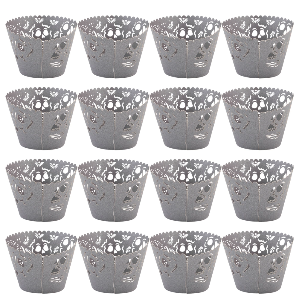 50pcs Halloween Skull Cake Surrounding Cups Hollow Out Cups (Gray)