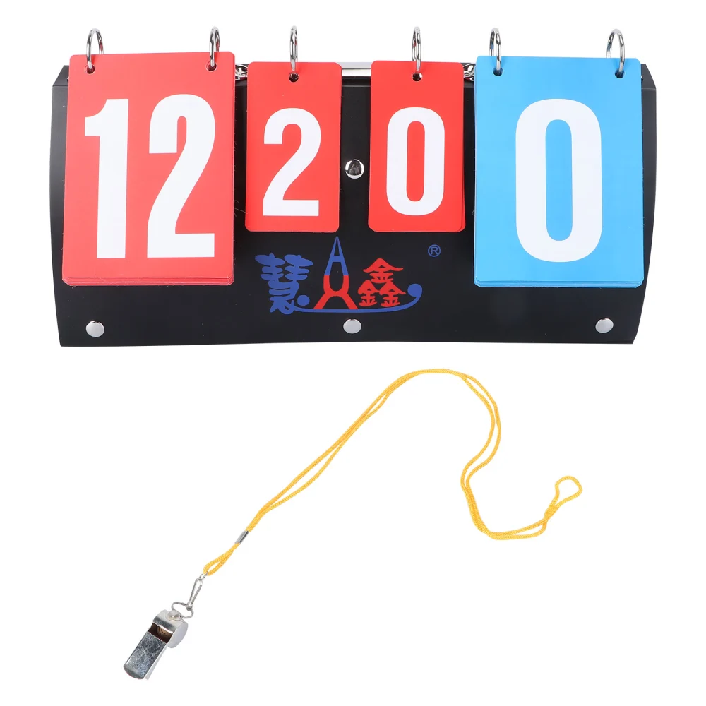 Portable Double-sided 4-Digit Sports Competition ScoreBoard Multifunctional Folding Score Board for Table Tennis Basketball Badminton Football Volleyball with a Whistle