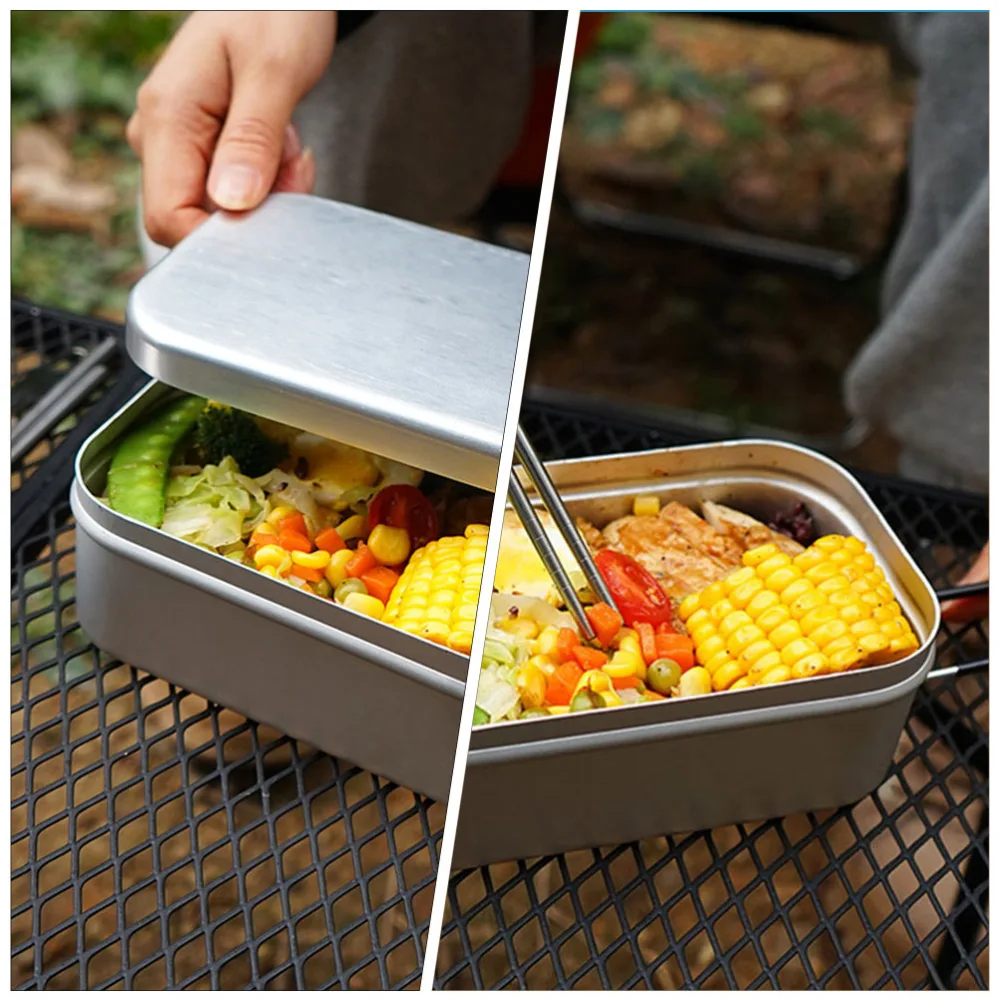 1 Set Aluminum Lunch Box Foldable Handle Bento Food Picnic Container for Outdoor