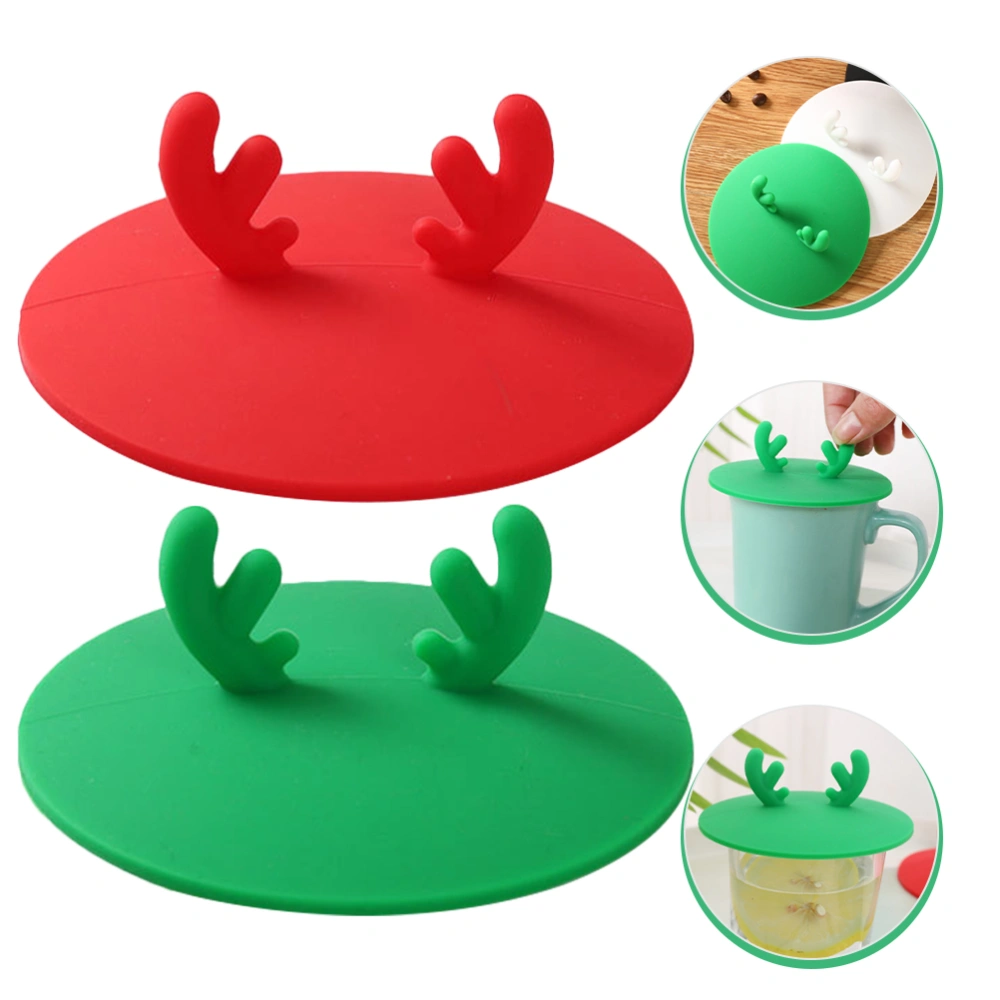 2pcs Cup Cover Reusable Mug Cover Silicone Christmas Theme Household Cup Lid