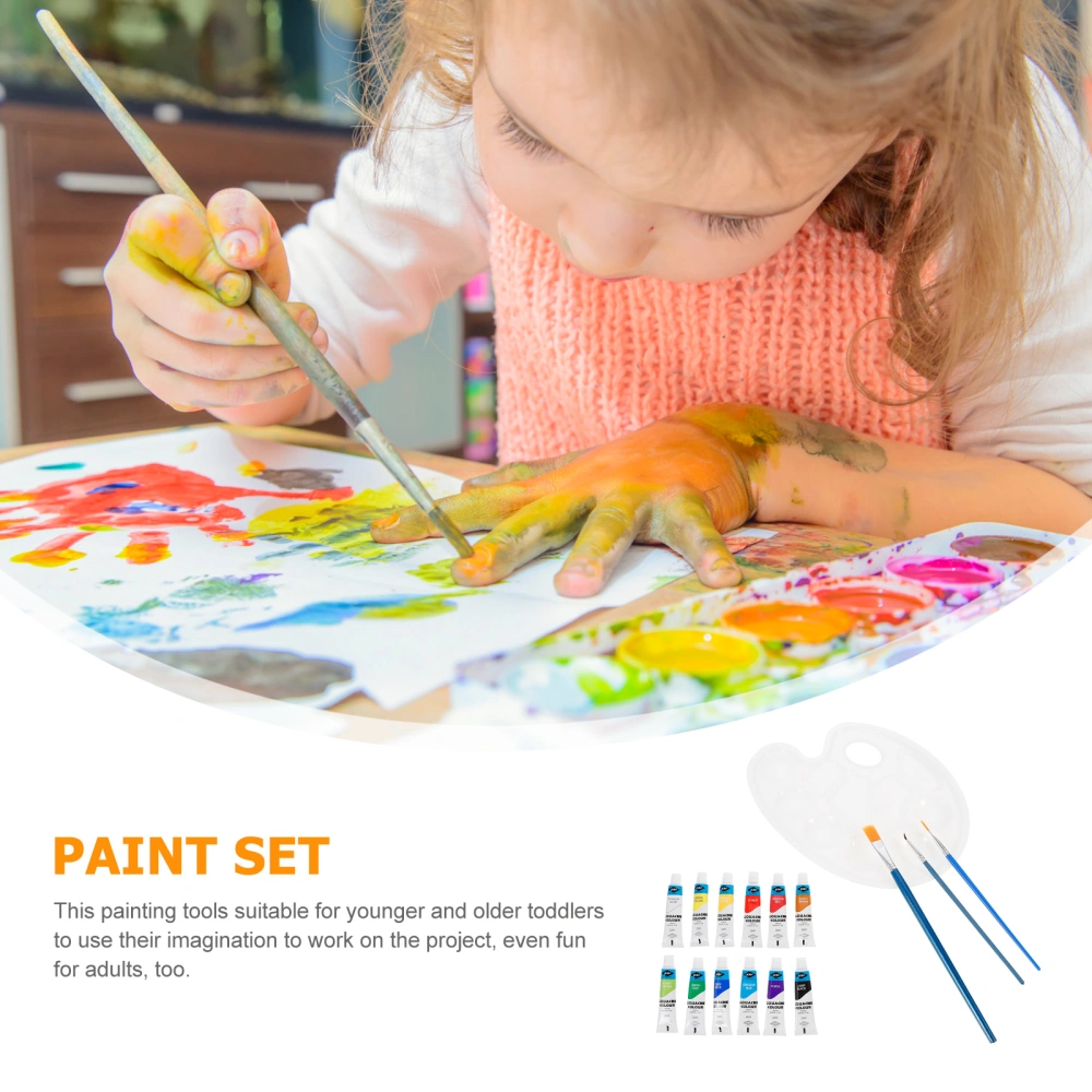 15pcs Kids Pigment Paint Brushes Paint Palettes Set Canvas Wood Painting Tool