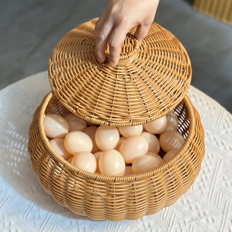 Woven Basket with Lid Household Basket Food Bread Fruit Egg Storage Basket