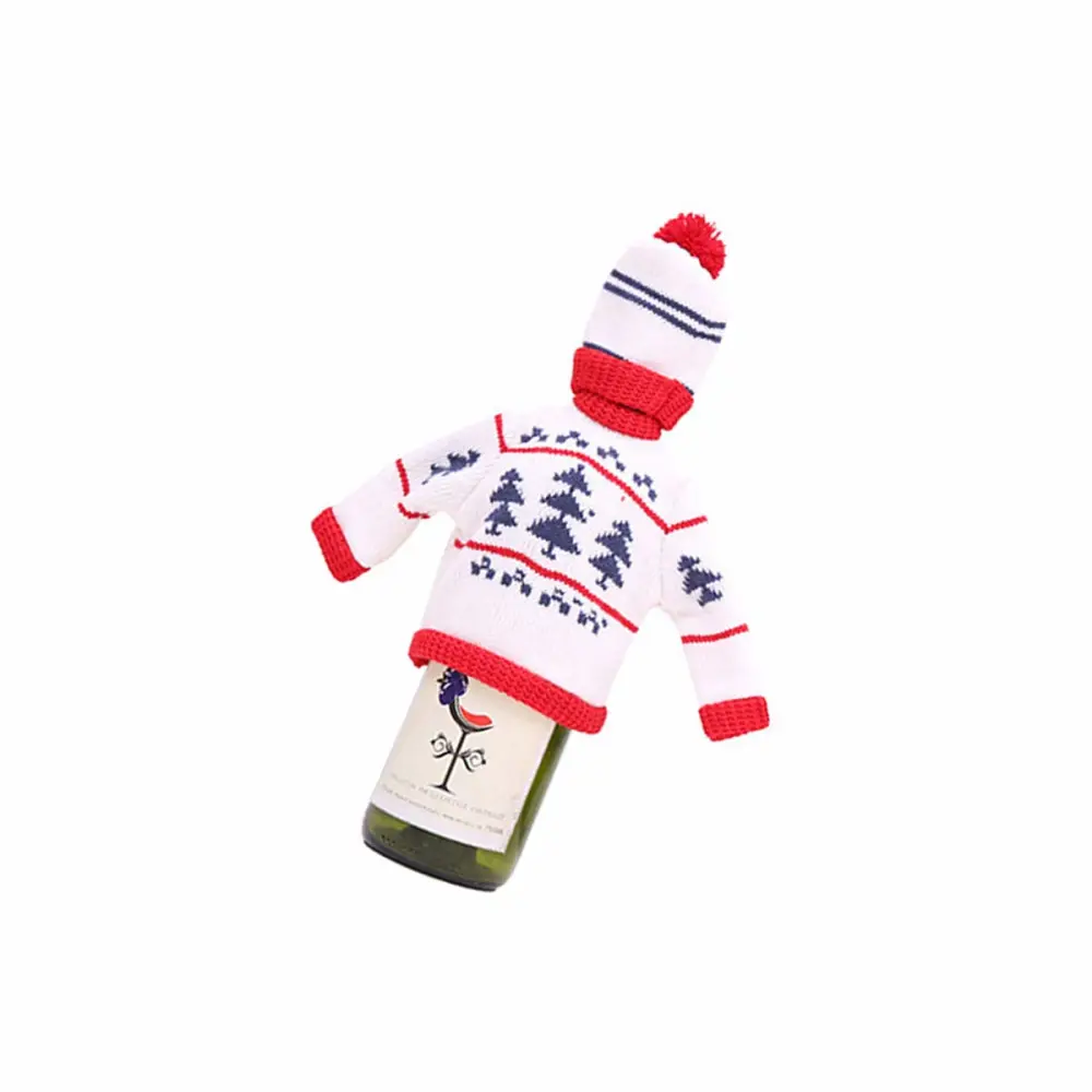 Christmas Wine Bottle Decoration Champagne Red Wine Bottle Knitted Clothes Sweater and Hat (Christmas Tree)