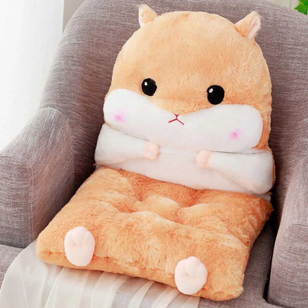 1Pc Hamster Back Cushion One-piece Detachable Seat Cushion Winter Warm Plush Cushion for Home Office Car (Light Brown)