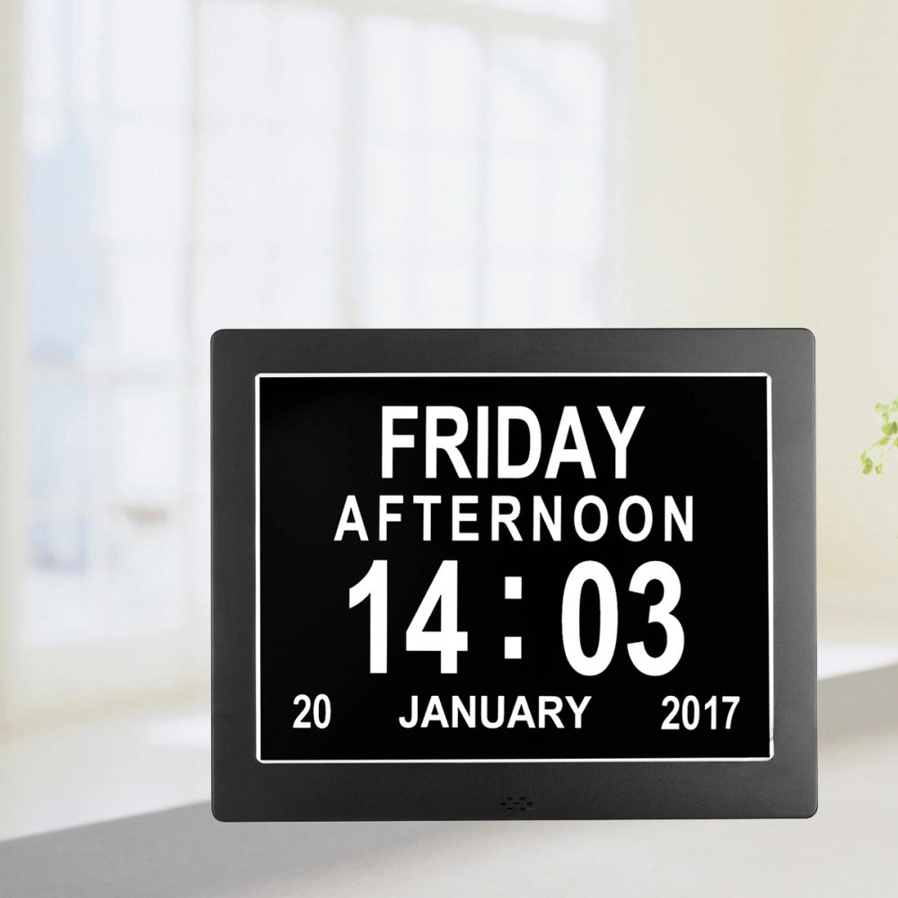 Digital Dementia Clock Calendar Clock Day Date Clock Large Display Large Clear Unabbreviated Time and Date for Memory Loss Impaired Vision and Seniors with EU Plug (Black)