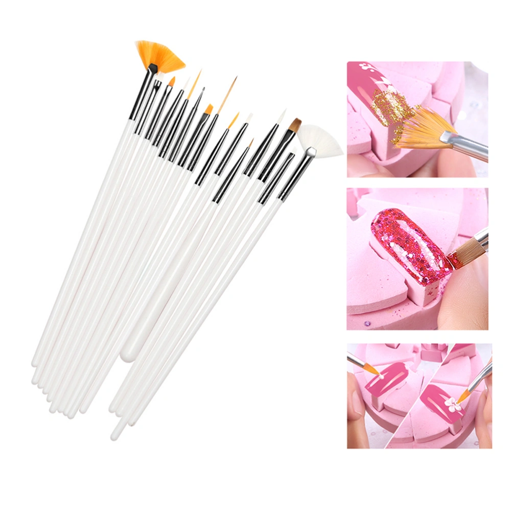 15pcs Nail Polish Manicure Art Painting Brush with 5pcs Dotting Pen Set for Nail Beauty