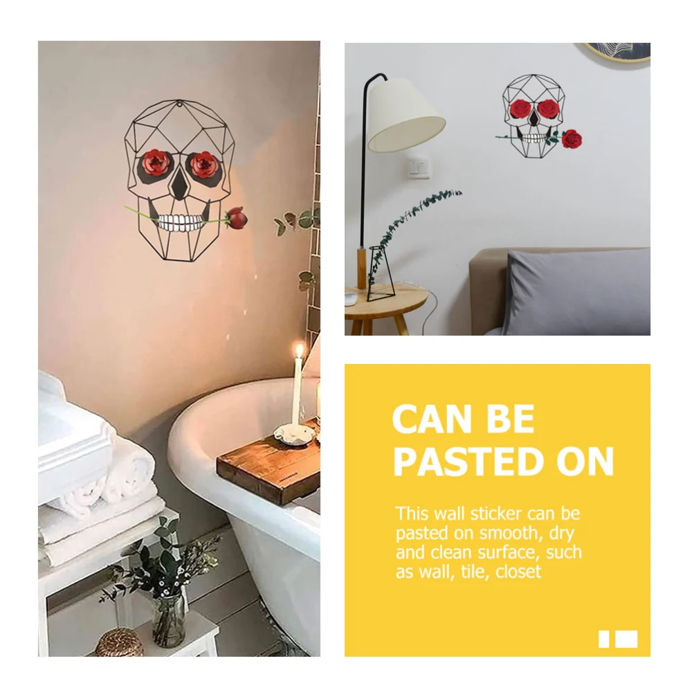 2pcs Skull Wall Sticker Wall Decal Removable DIY Rose Skull Wall Sticker Skull Wall Art Decor