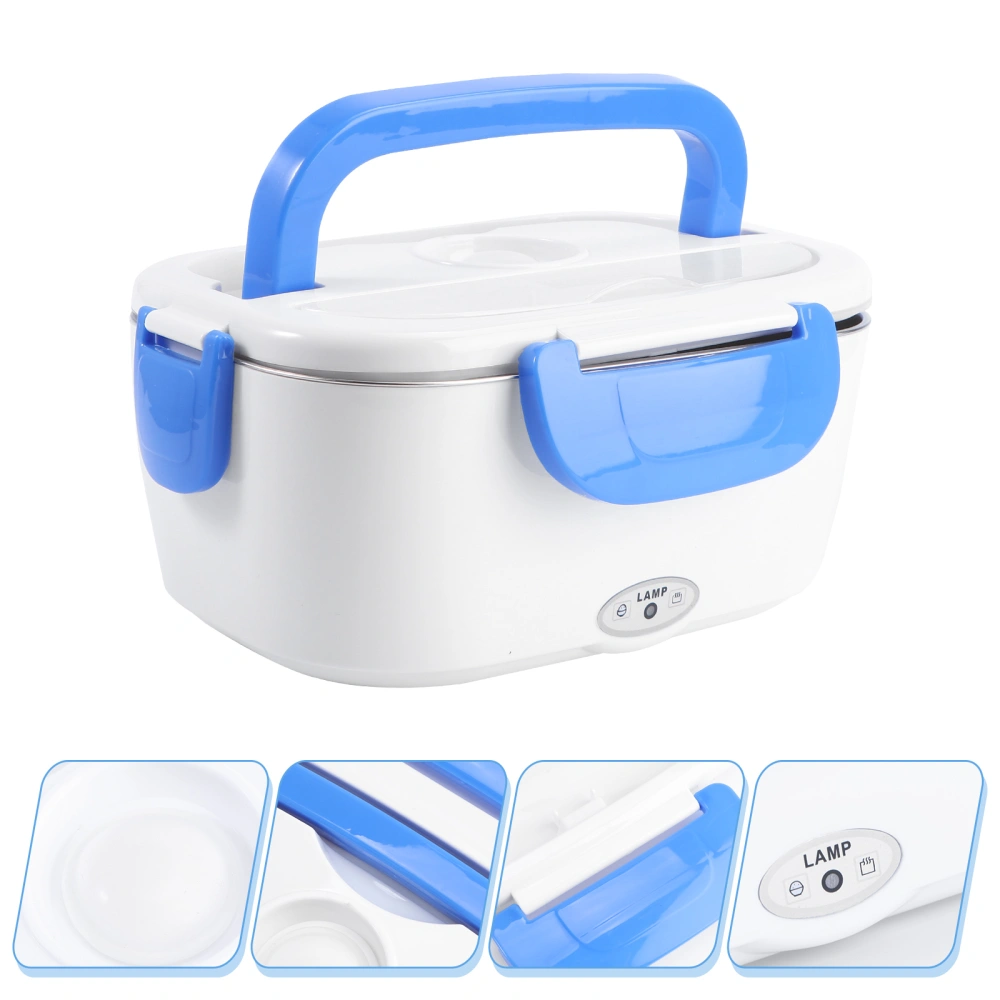 Multifunction Electric Heated Lunch Box Portable Food Warmer Heating Container for Home School Office with EU Plug (Blue, 220V, Stainless Steel)