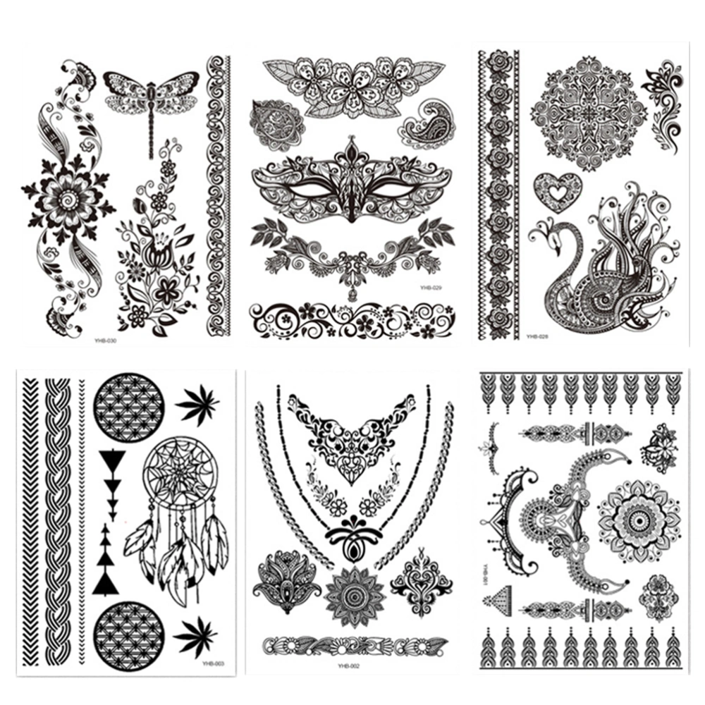 20pcs Black Lace Stickers Decorative Body Sticker Waterproof Temporary Tattoos (Mixed Style)