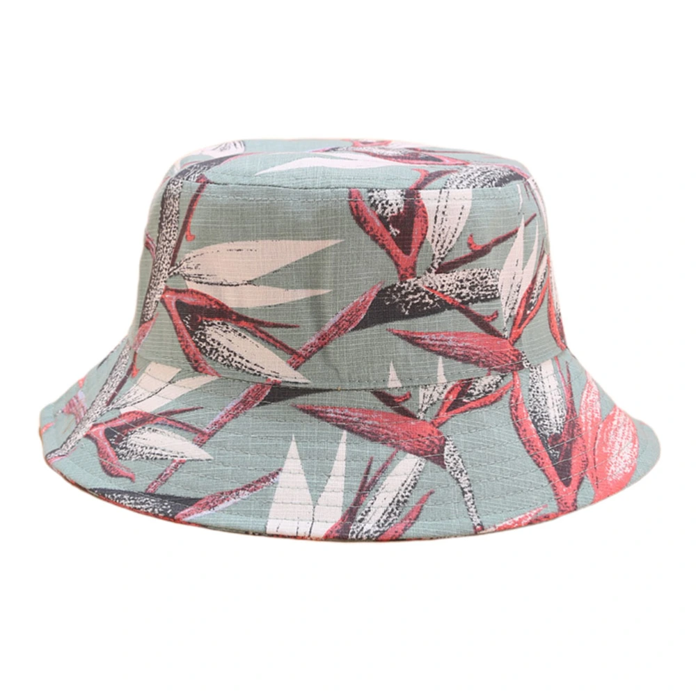 Hawaii Party Floral Printed Hat Fashion Sun Protection Hat Leisure Travel Bucket Outdoor Hat (Light Blue)