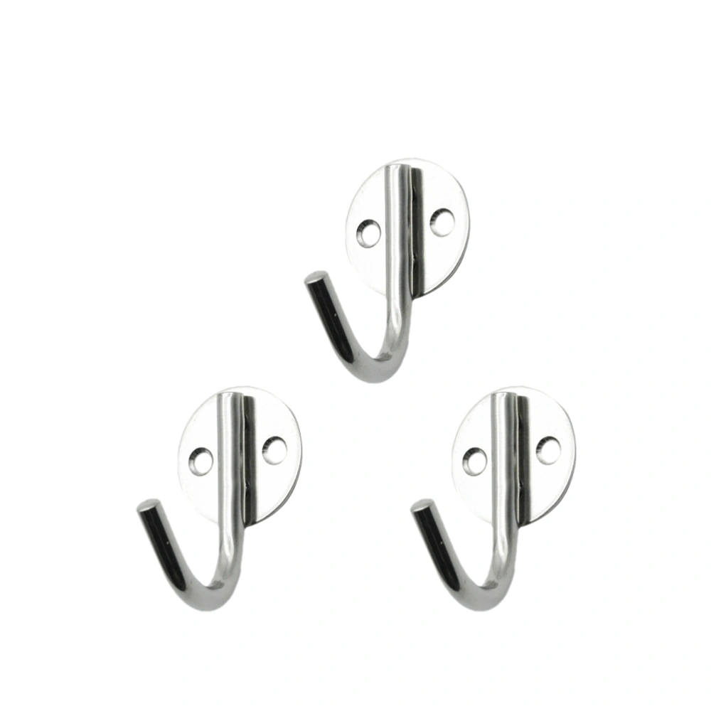 3PCS Stainless Steel Fixing Wall Hooks Round Solid Pothook Bathroom Towel Hook (Silver)