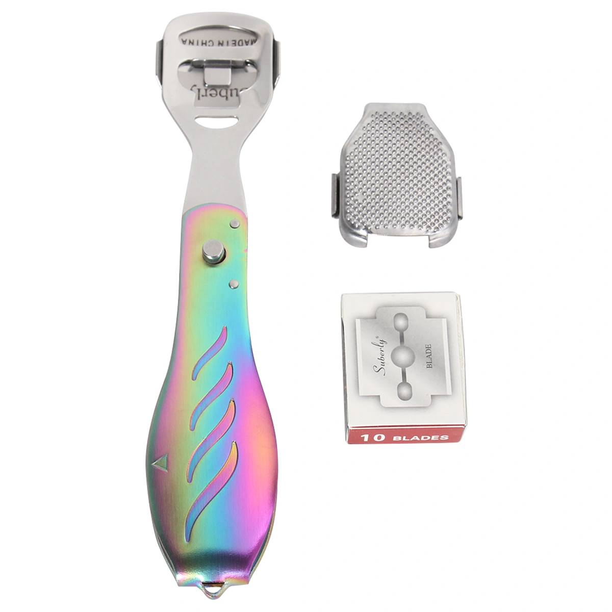 Folding Foot Scraper Dead Skin Calluses Remover Pedicure Grinding Tool Portable Foot Scraper for Man Woman Home Salon (Zd-j04 Color Titanium Box)