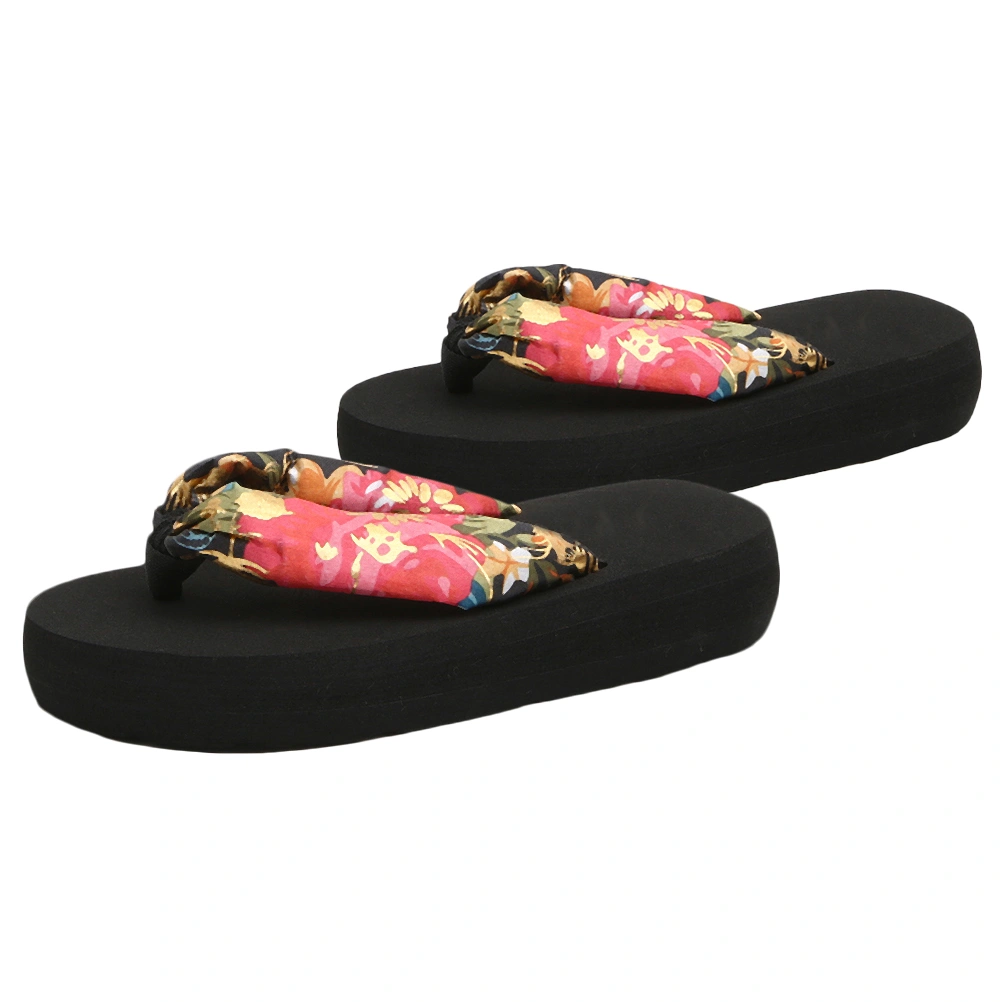 1 Pair Bohemia Style Kids Slipper Silk Fabrics Anti-slip Slippers Stylish Summer Slipper Household Mid-heel Slipper for Kids Wearing (Black Gold Stamping Silk Cloth Size 29/30 13US,12.5UK,31EU,5.3055Inch)