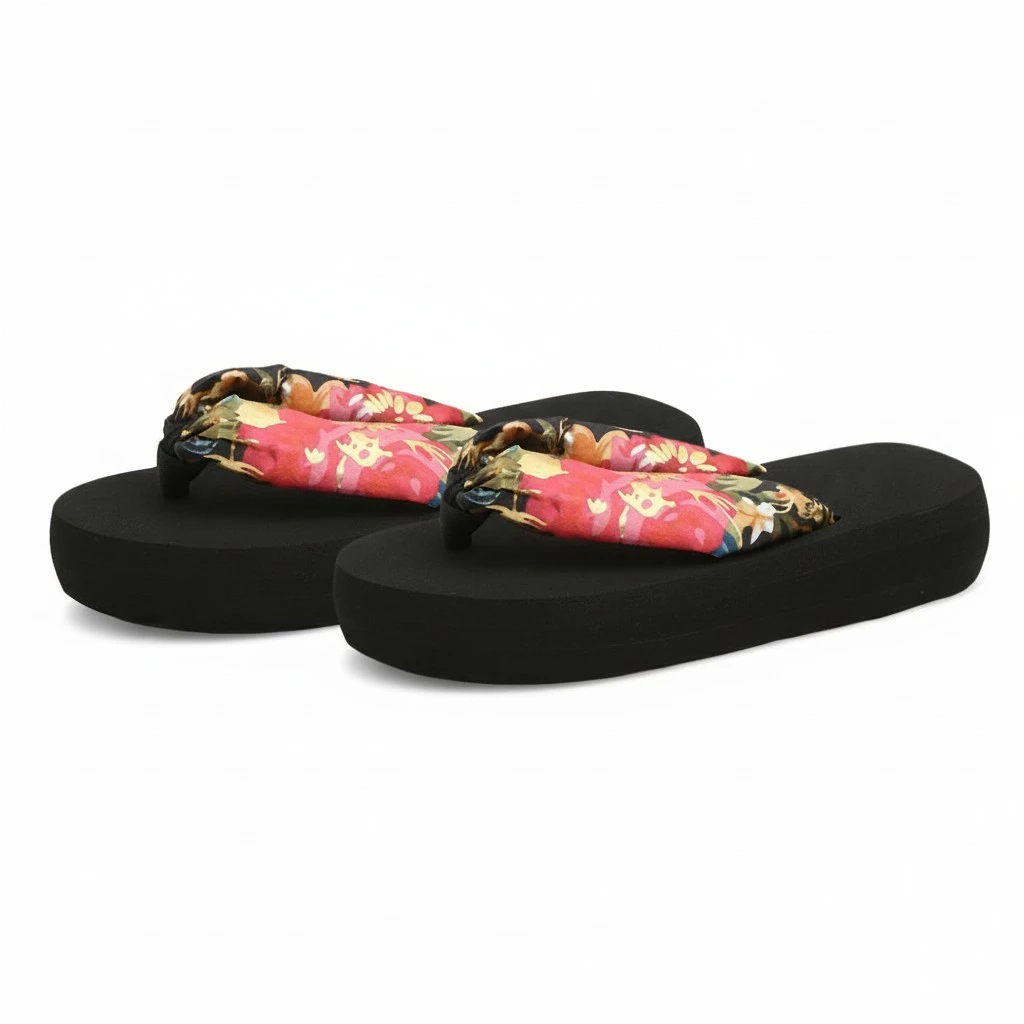 1 Pair Bohemia Style Kids Slipper Silk Fabrics Anti-slip Slippers Stylish Summer Slipper Household Mid-heel Slipper for Kids Wearing (Black Gold Stamping Silk Cloth Size 29/30 13US,12.5UK,31EU,5.3055Inch)