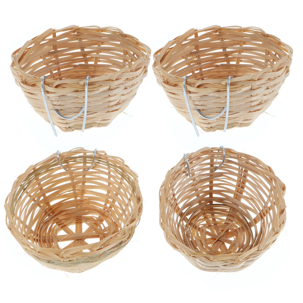 4pcs Handmade Bamboo Nest with Hook Counntry-style Bird Nest for Pets Birds Parrots