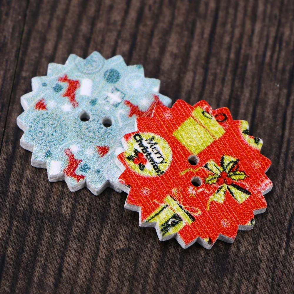 100Pcs Mixed Random Painting Colorful Christmas Wooden Gear Buttons Decorative Wood Button for Sewing Crafting Clothing