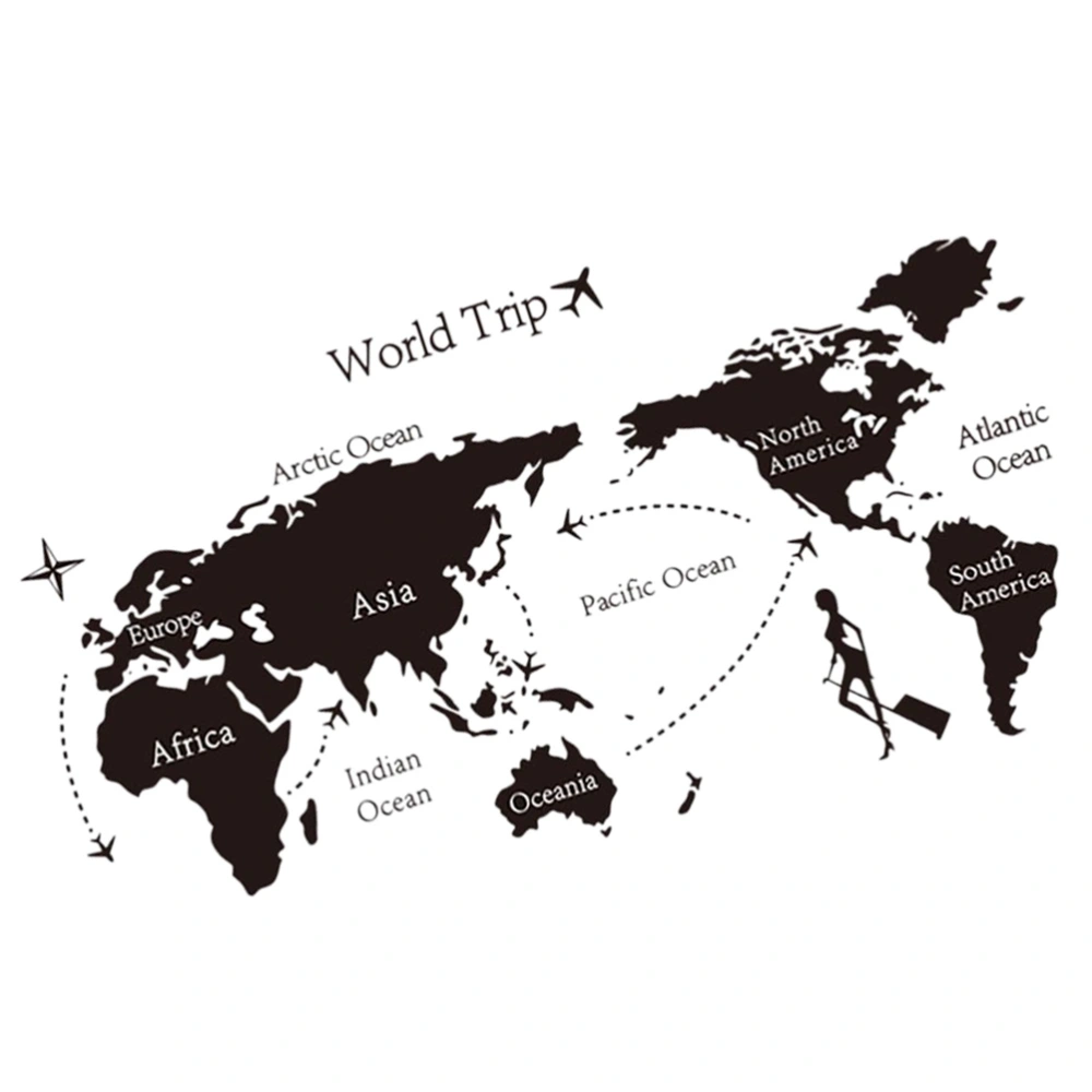 1 Pc Removable World Map Wall Sticker Travel Map Bedroom Wall Decal (Black)