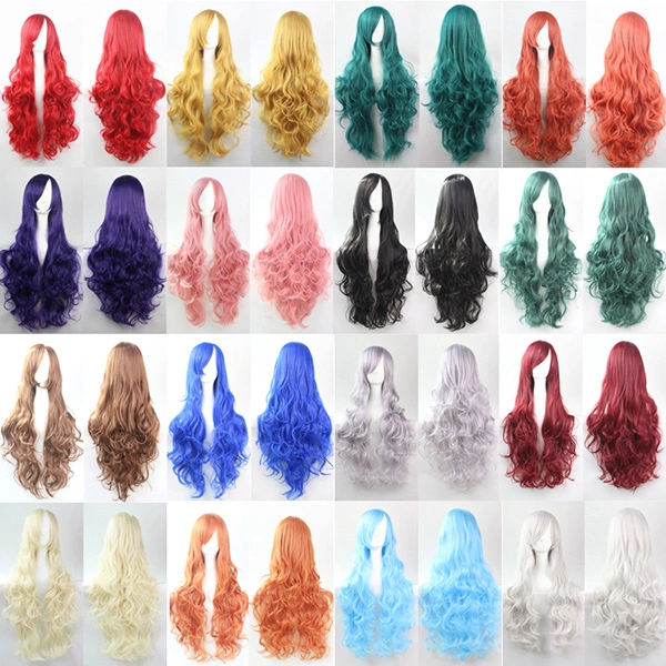 Women Girls 80CM Long Wavy Synthetic Fiber Wig with Bangs for Anime Cosplay (Silver)