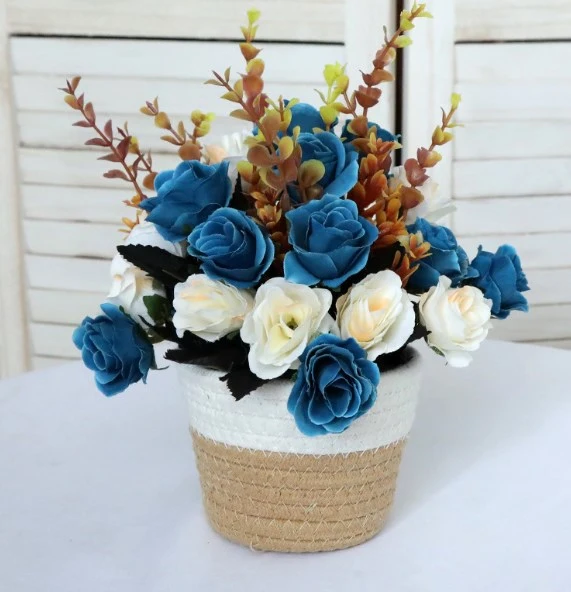 Artificial Potted Flower Simulation Bonsai Fake Flower Ornament Desktop Woven Flower Basket Decor