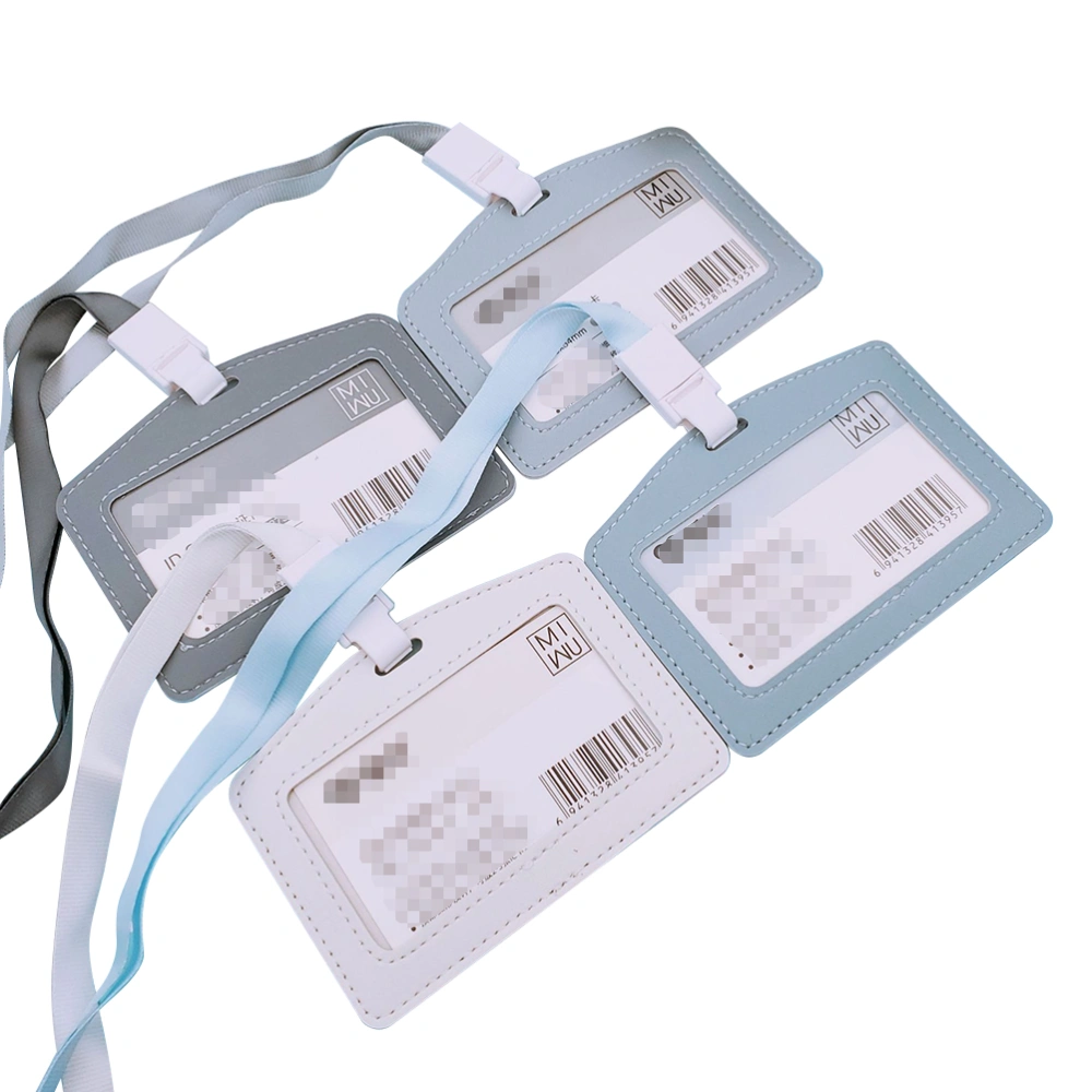 5PCS Simple Business ID Badge Holders Leather Transparent Holders with Lanyard for Office School Workers (Random Color)