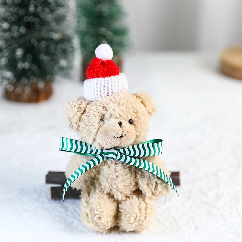 4pcs Christmas Bear Decorations Desktop Ornaments Xmas Plush Bear Dolls Stuffed Bear Decors