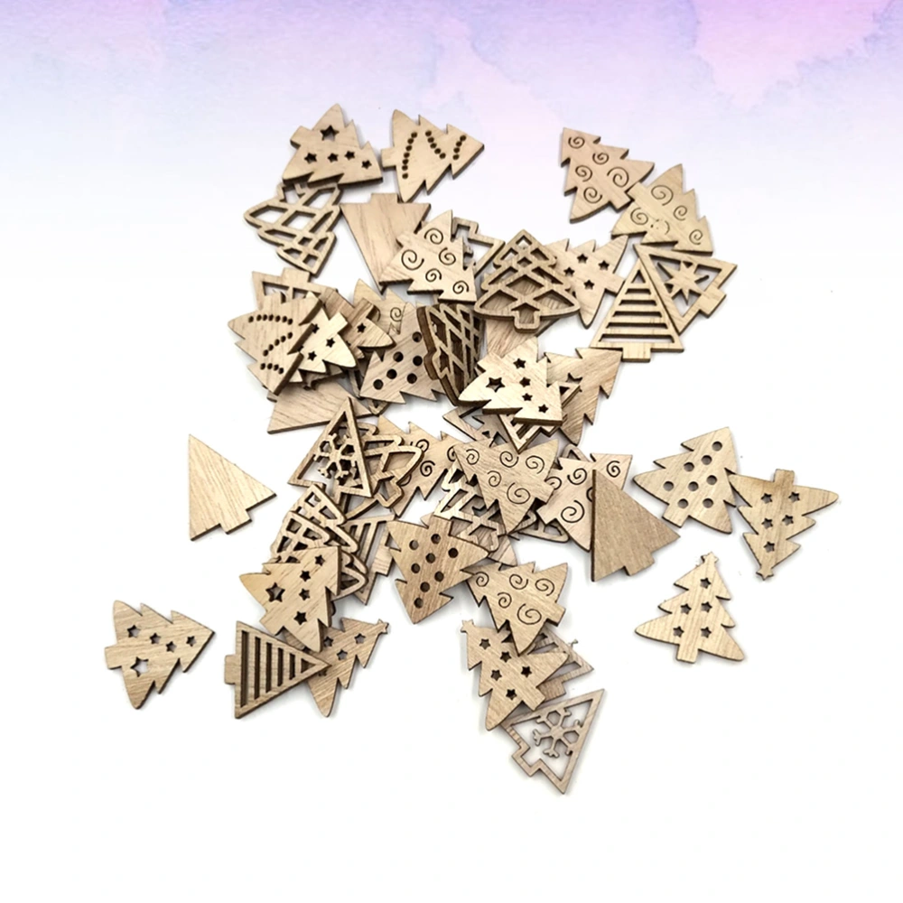 2 Bags of 100Pcs 3 Mixed Kinds of Wooden Slices Christmas Decorations Tree Shape Pendant Ornaments (Wood Color 50Pcs in 1 Bag)