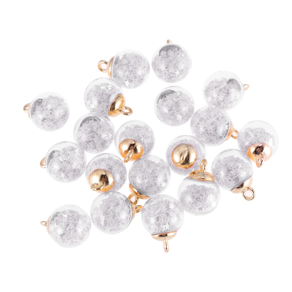 20pcs 16mm Mini Clear Glass Globe Bottle with Star Sequins DIY Pendant Charms for Jewelry Making (White)