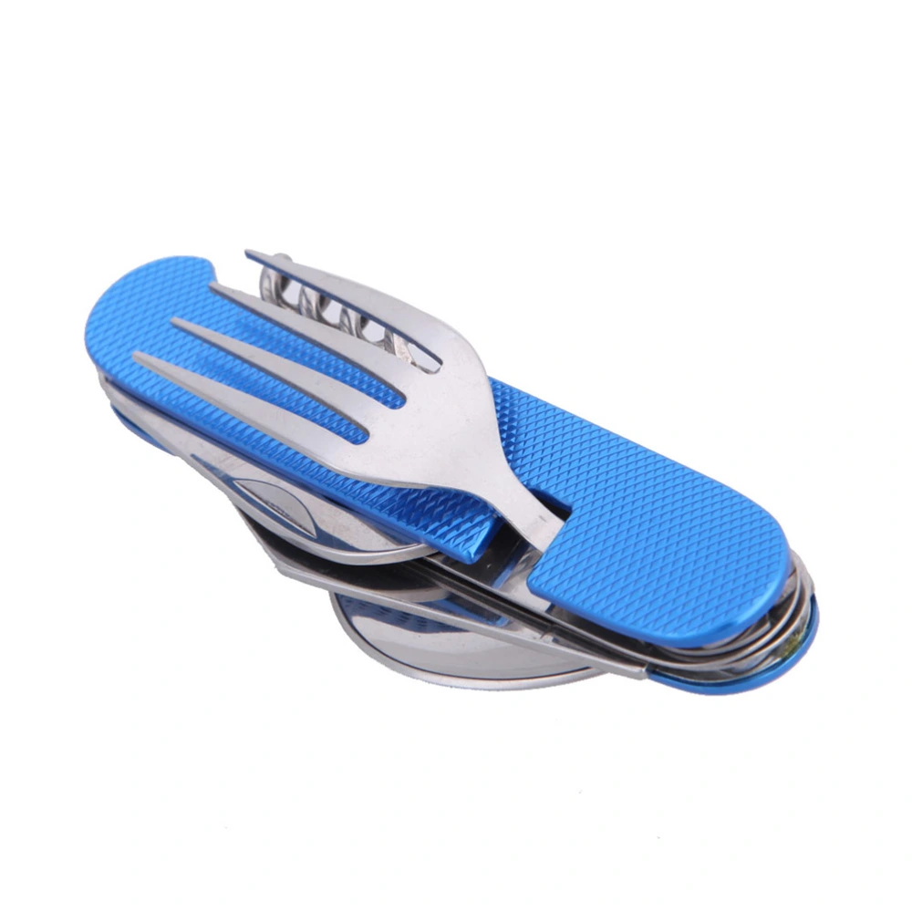 3-In-1 Camping Utensil Stainless Steel Fork Spoon Set (Blue)