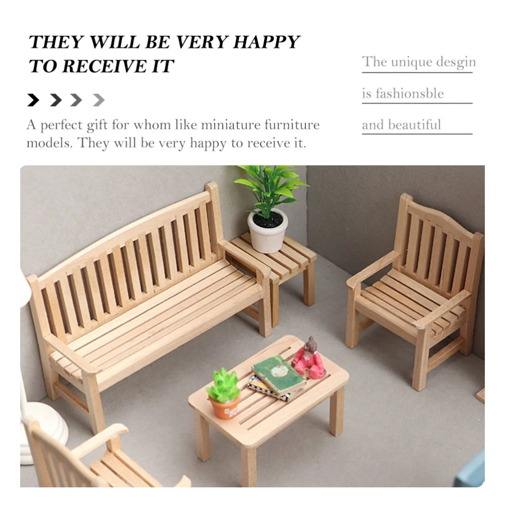 4Pcs Miniature House Bench Miniature Garden Chair Models Mini Garden Decorative Bench