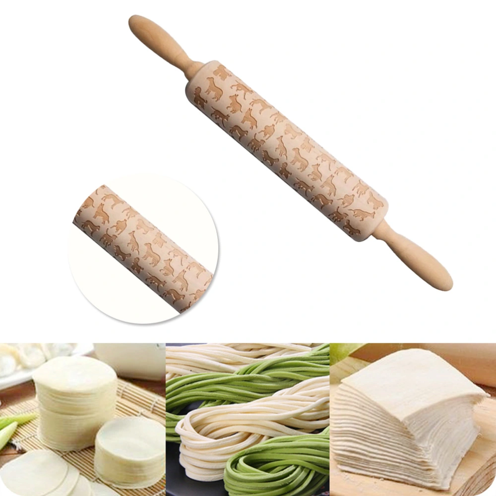 Wooden Rolling Pin Beautiful Printing Rolling Pin for Home Store Baking (Dog Pattern)