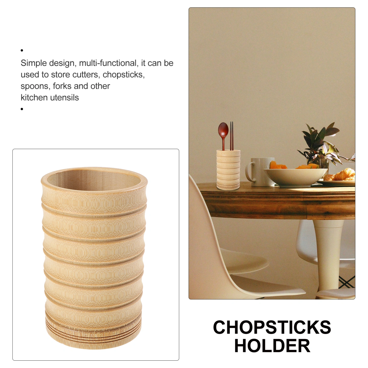 1Pc Bamboo Kitchen Chopsticks Organizer Desktop Flatware Holder Utensils Canister